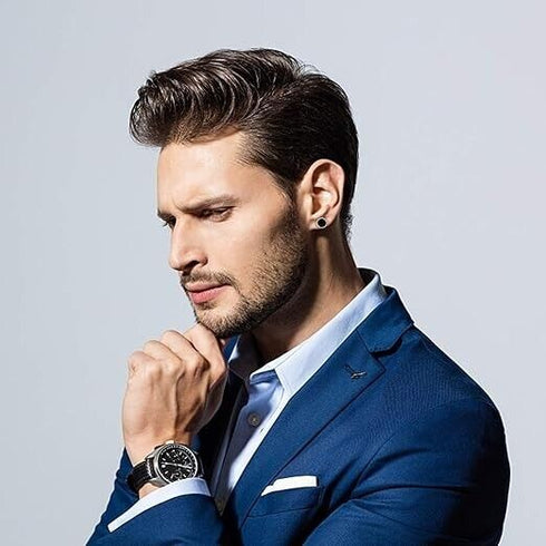 316L Surgical-Steel Greek Pattern Black Hypoallergenic Men & Women Stud Earrings